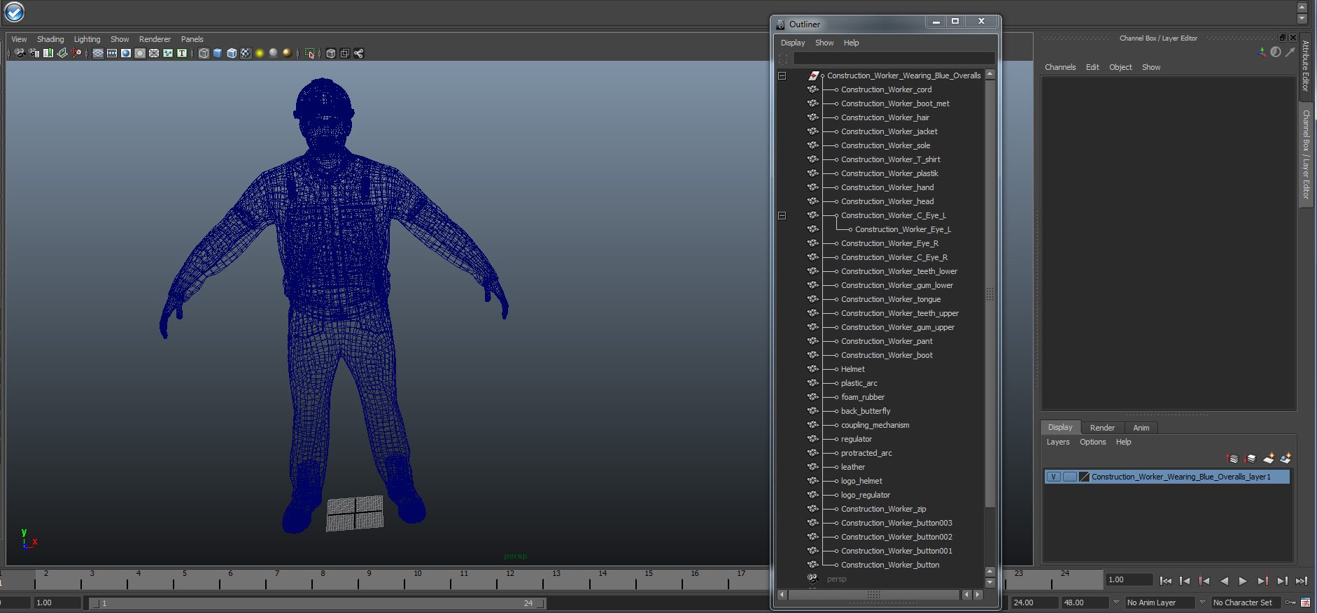 3D Construction Worker Wearing Blue Overalls
