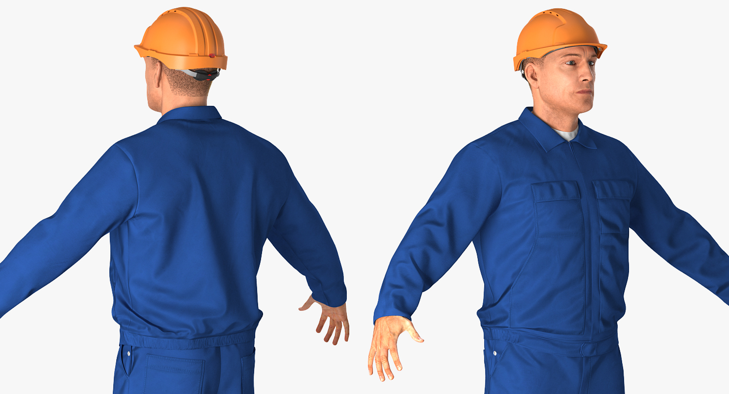 3D Construction Worker Wearing Blue Overalls