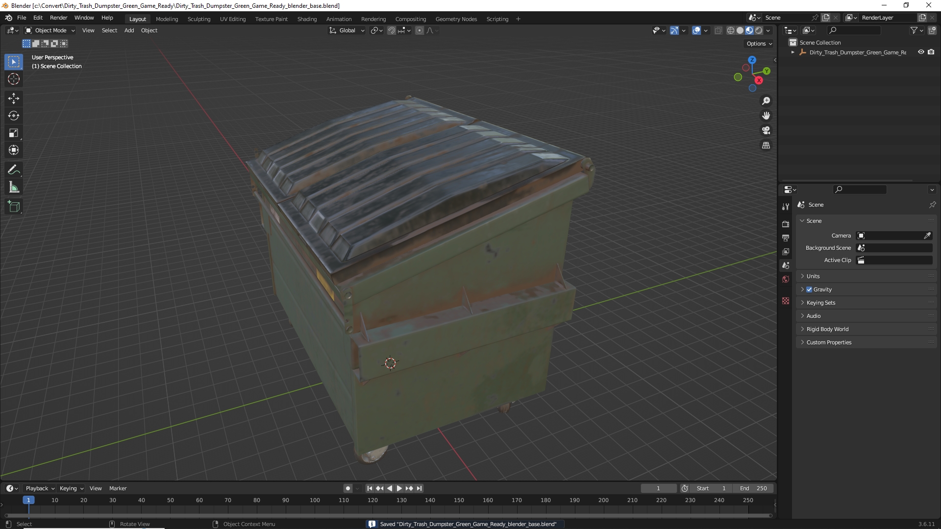 Dirty Trash Dumpster Green Game Ready, view 9