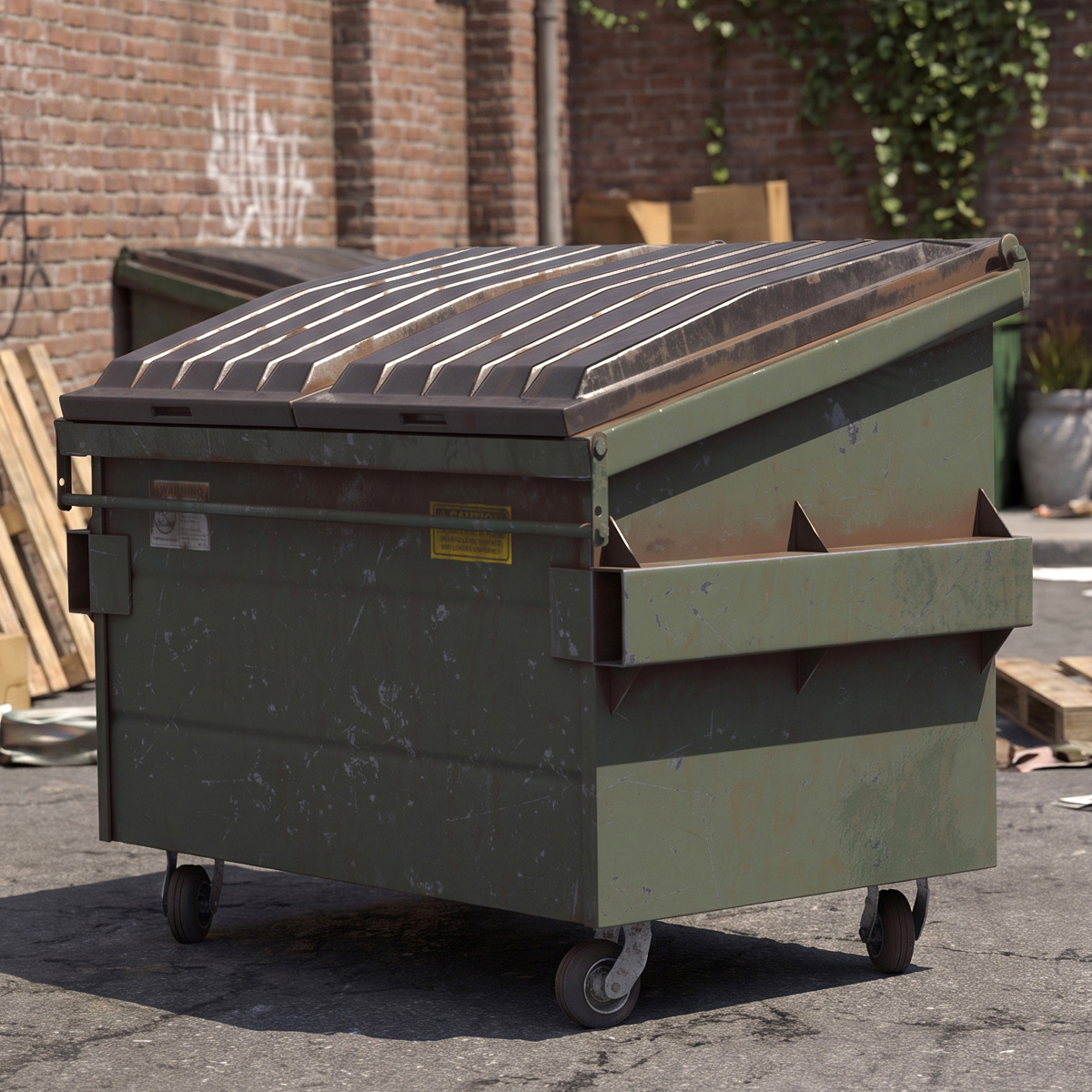 Dirty Trash Dumpster Green Game Ready 3D model preview