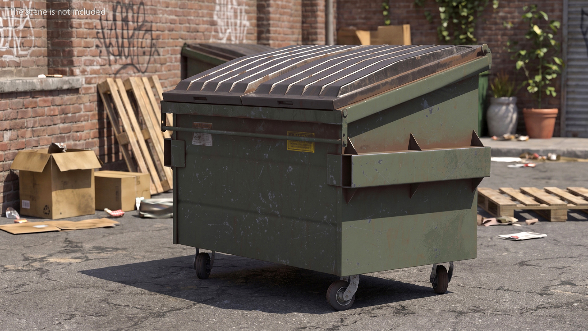 Dirty Trash Dumpster Green Game Ready