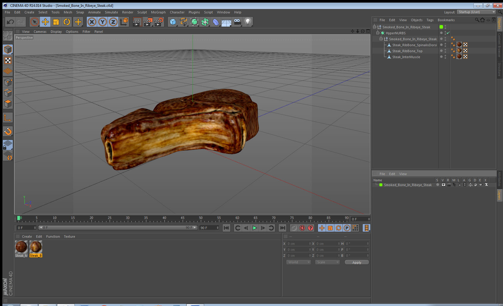 Smoked Bone In Ribeye Steak 3D