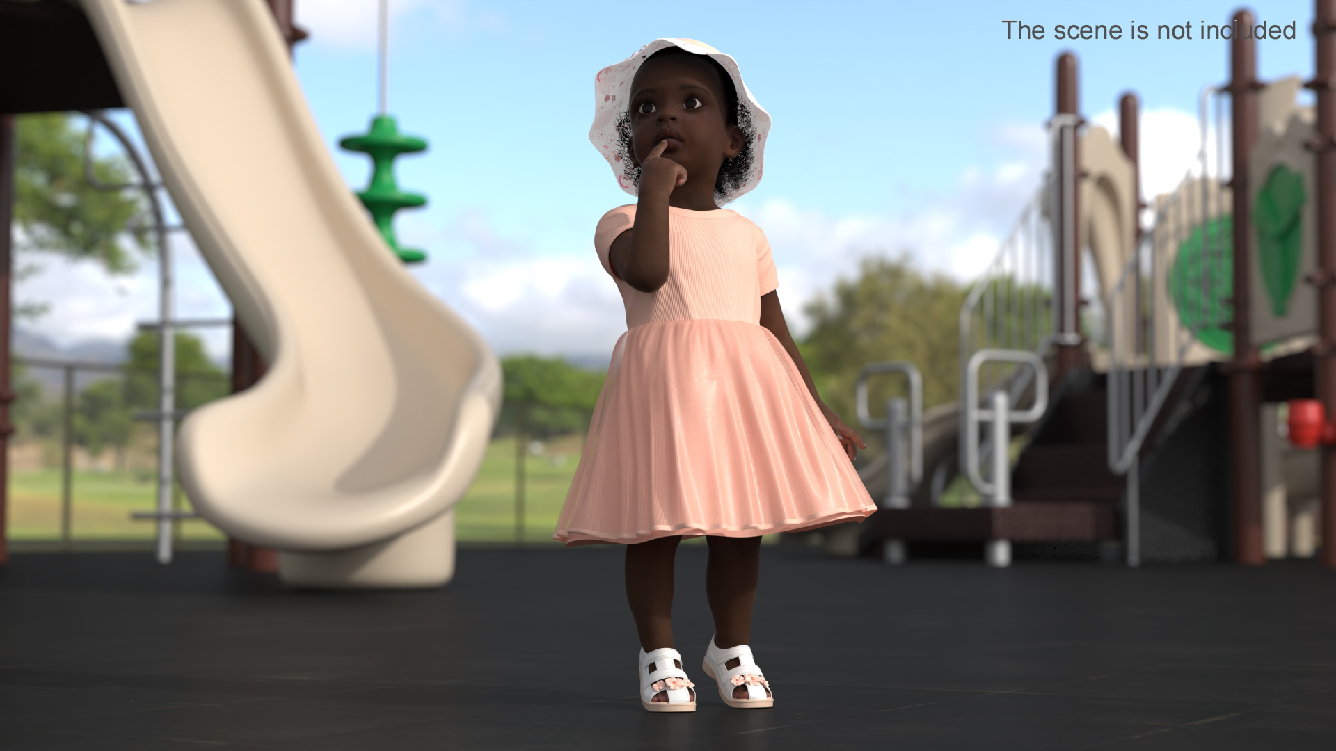 African Baby Girl in Summer Outfit Surprised 3D model