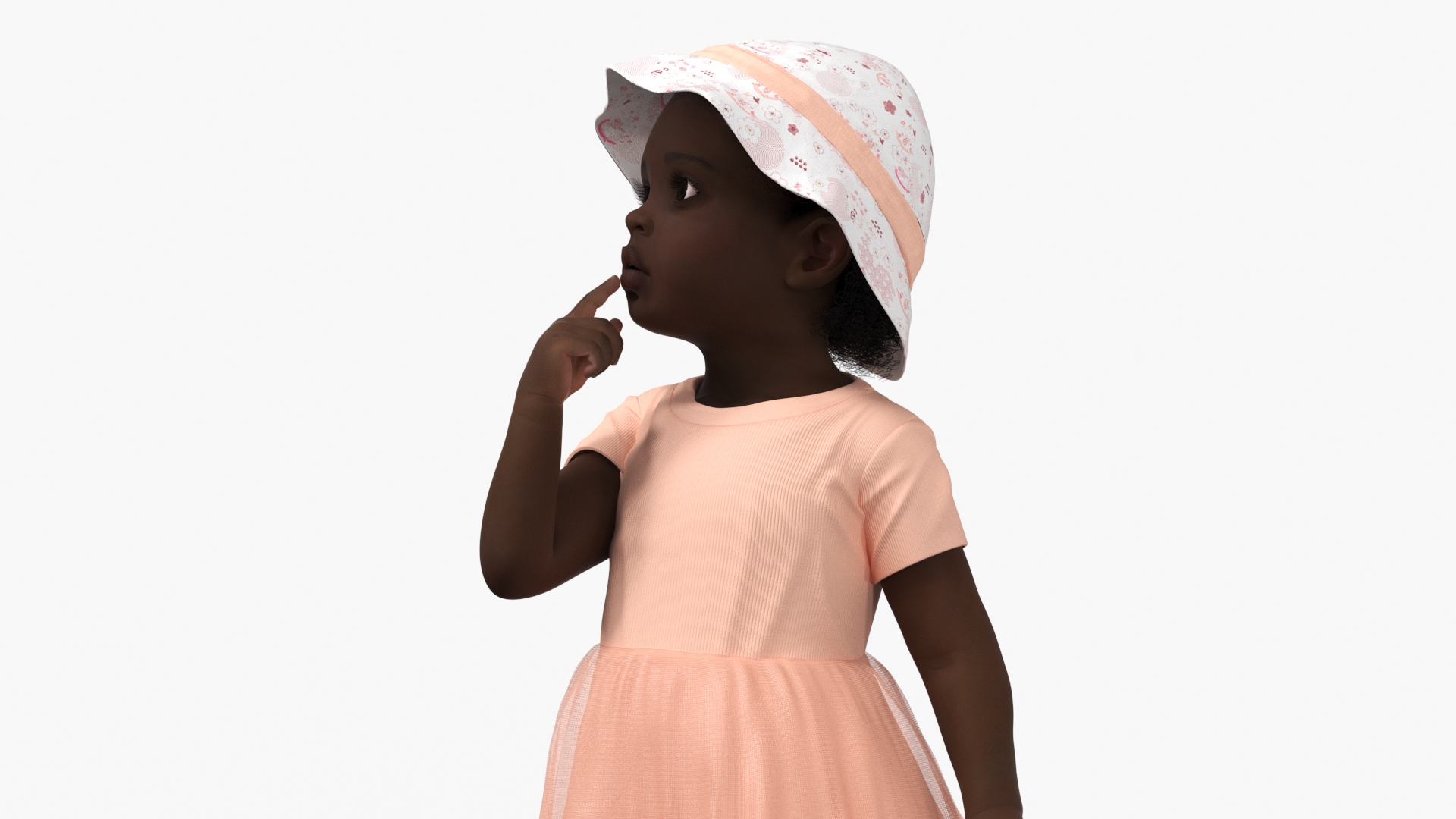 African Baby Girl in Summer Outfit Surprised 3D model