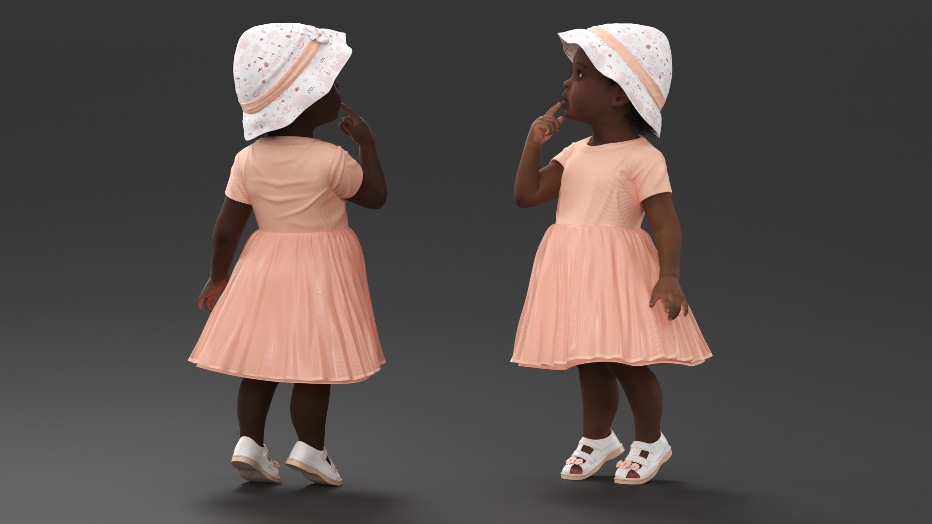African Baby Girl in Summer Outfit Surprised 3D model