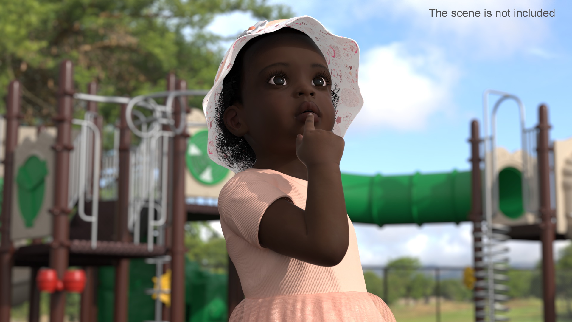 African Baby Girl in Summer Outfit Surprised 3D model
