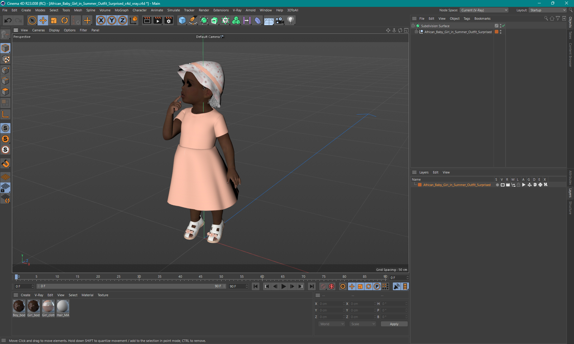 African Baby Girl in Summer Outfit Surprised 3D model