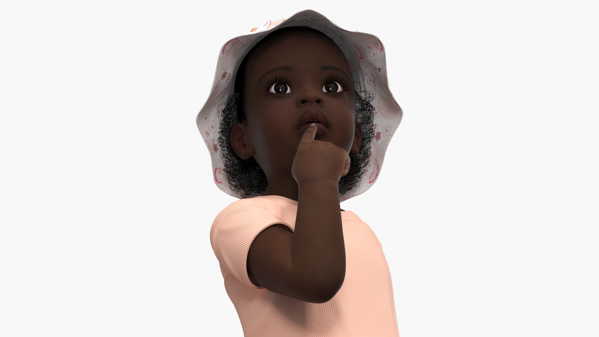 African Baby Girl in Summer Outfit Surprised 3D model