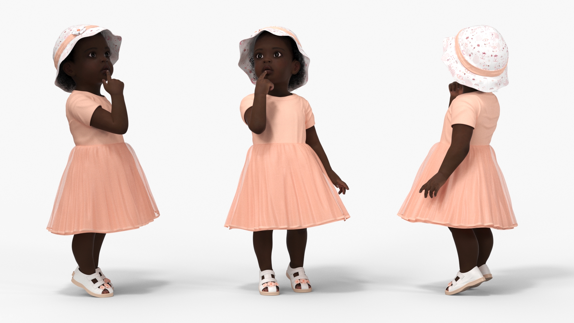 African Baby Girl in Summer Outfit Surprised 3D model