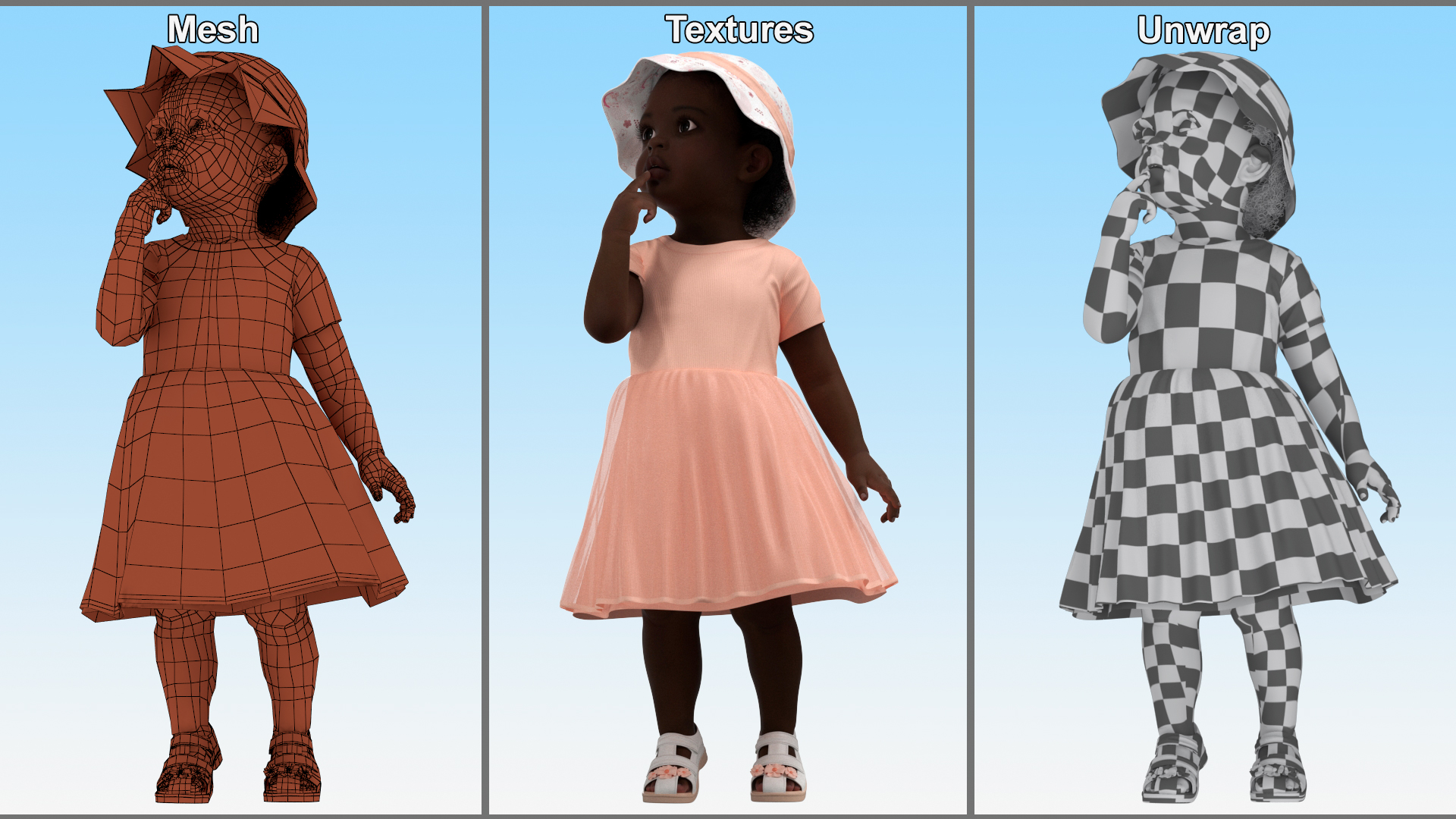 African Baby Girl in Summer Outfit Surprised 3D model