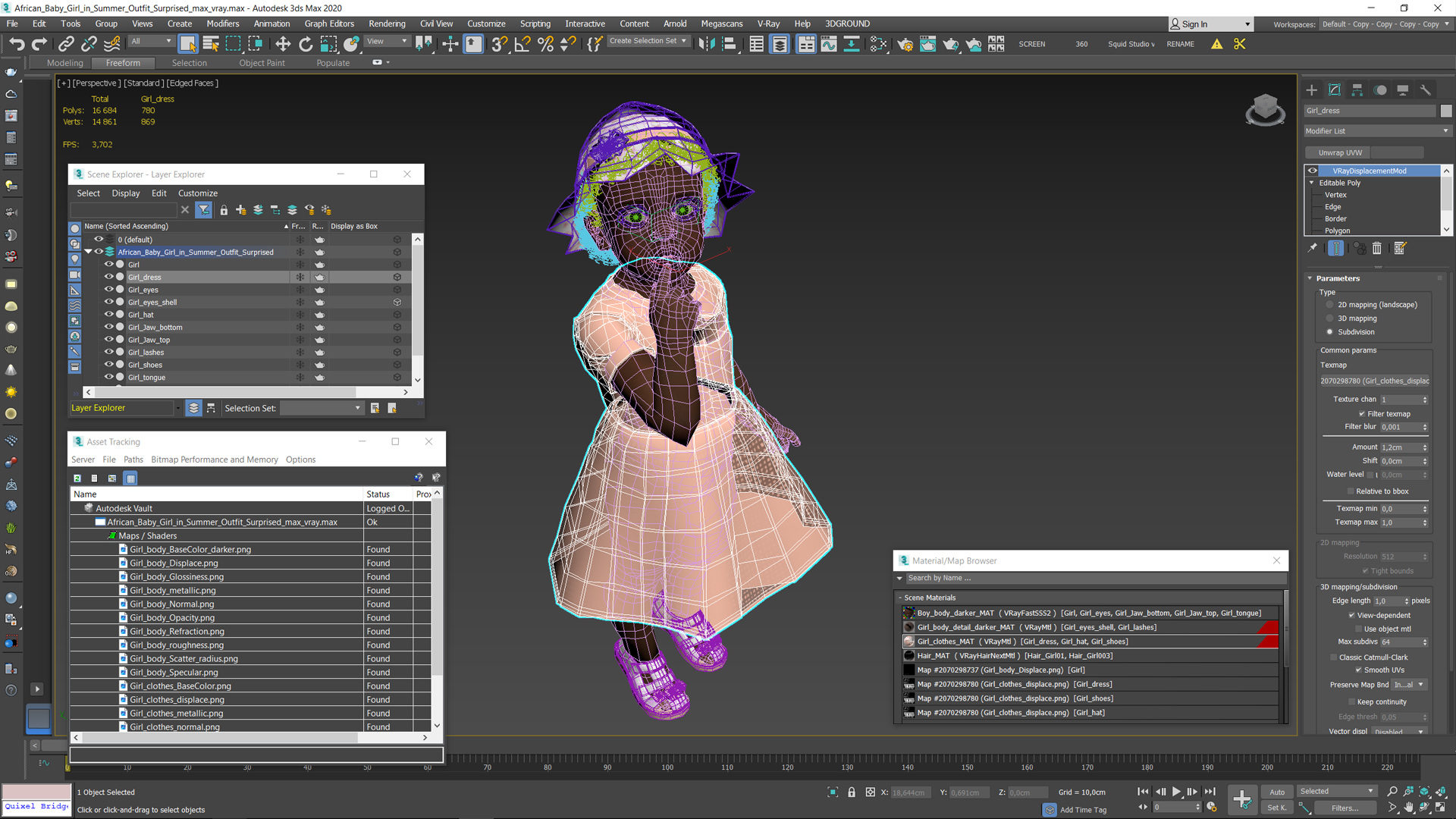 African Baby Girl in Summer Outfit Surprised 3D model