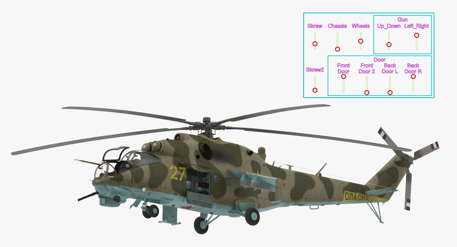 3D model Russian Helicopter Mil Mi 24 Rigged