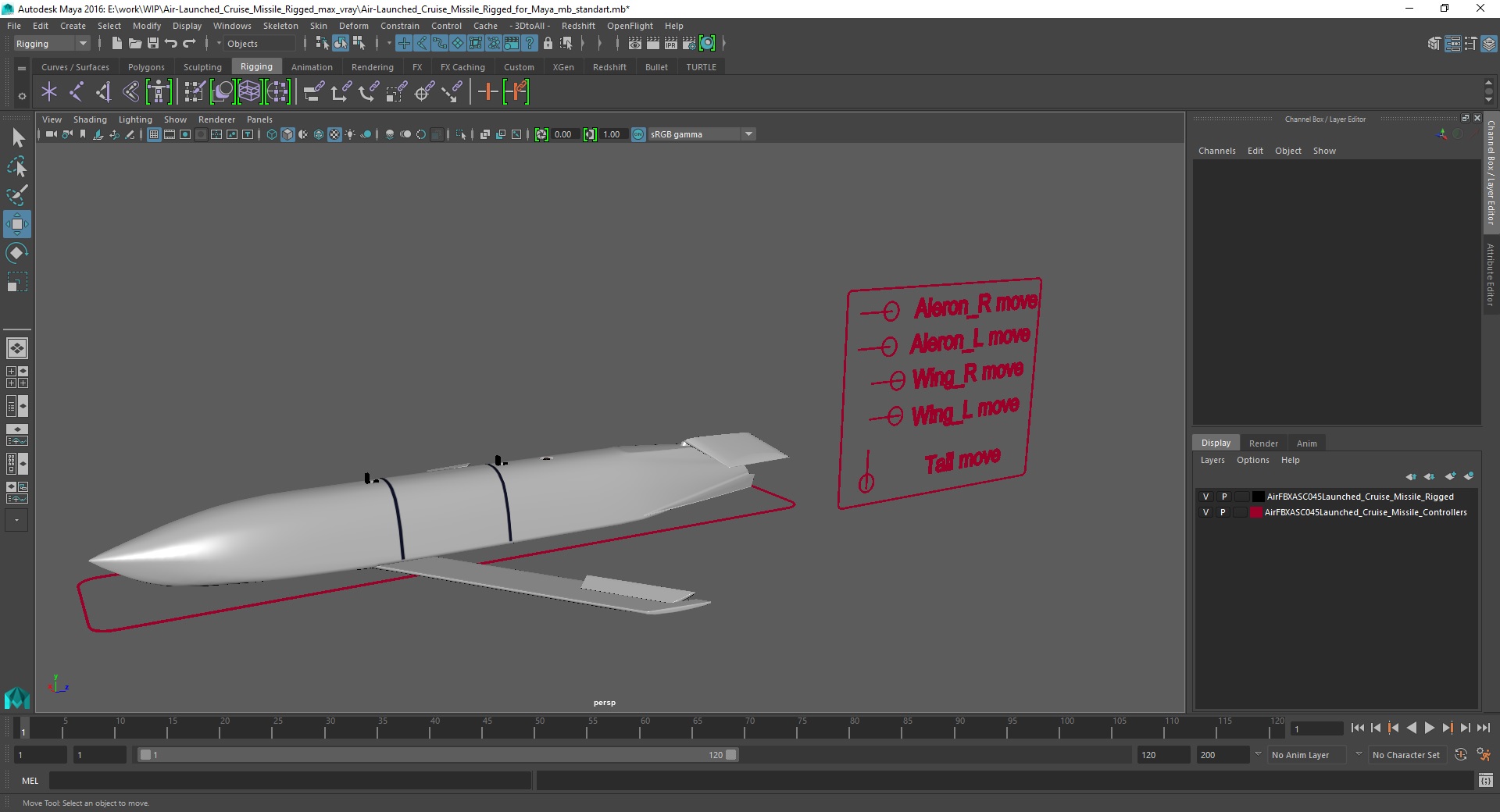 3D Air-Launched Cruise Missile Rigged for Maya model