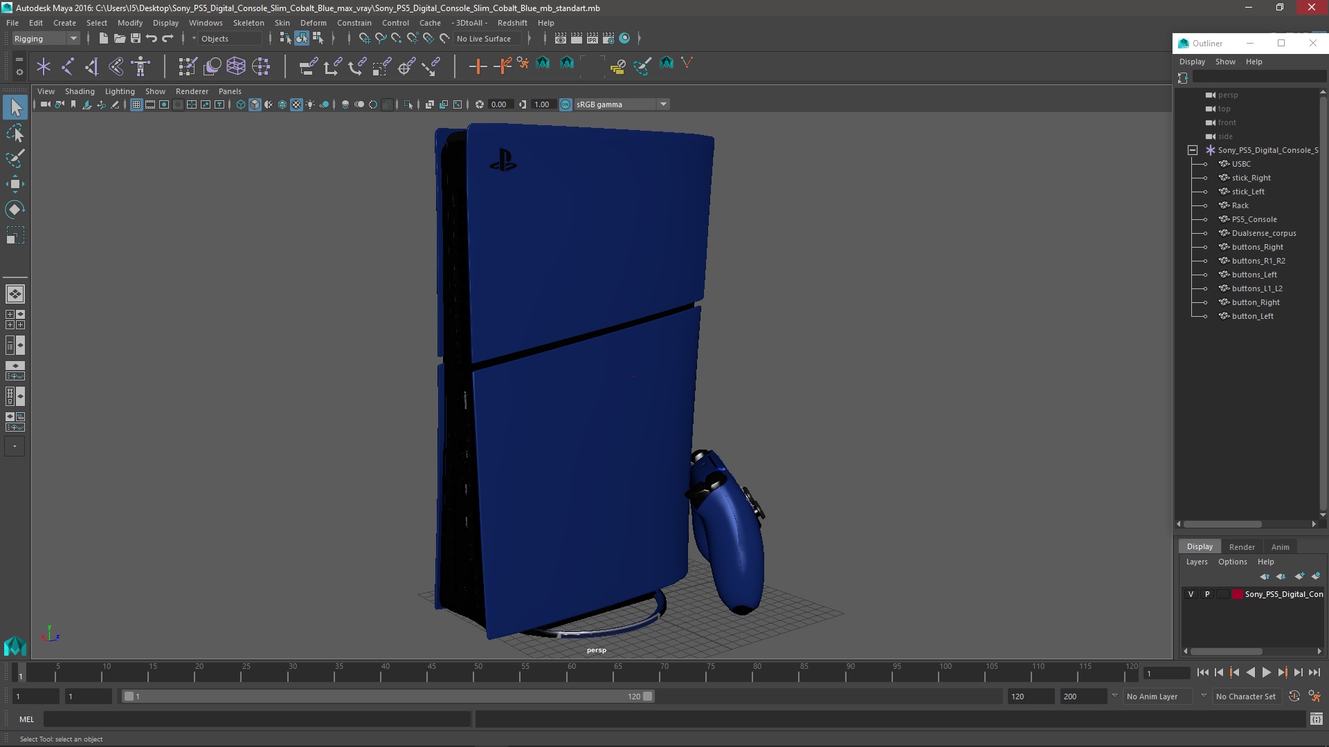 3D Sony PS5 Digital Console Slim Cobalt Blue