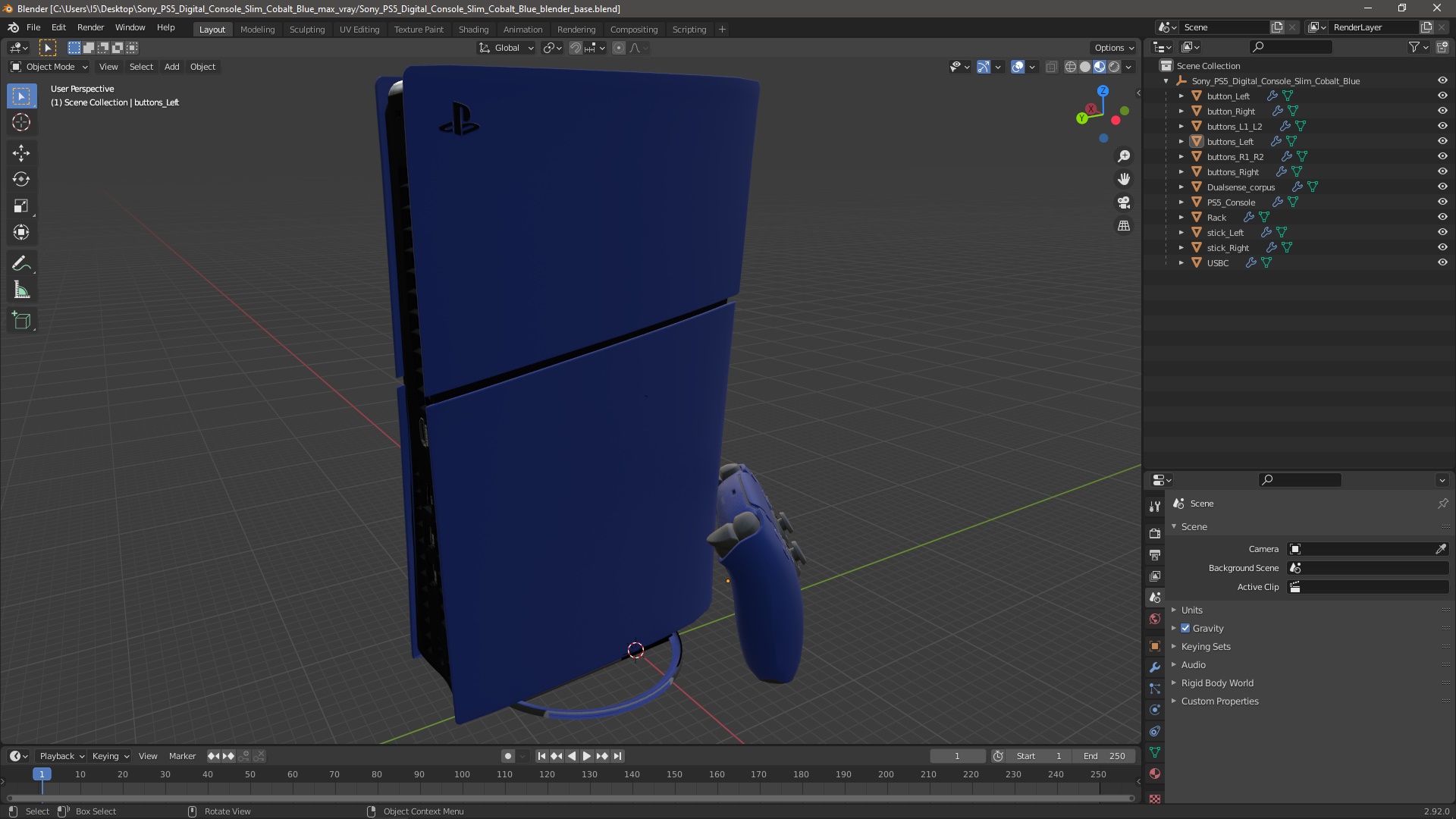 3D Sony PS5 Digital Console Slim Cobalt Blue