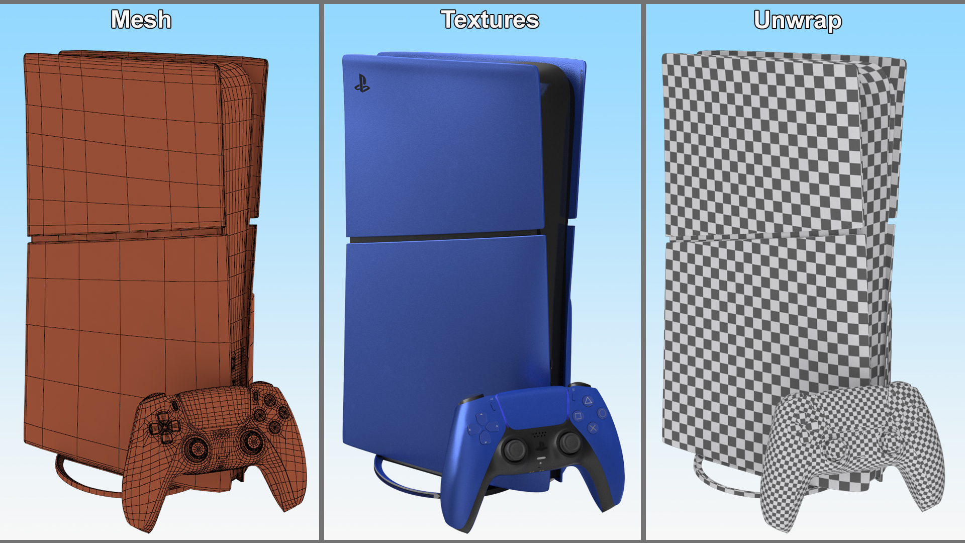 3D Sony PS5 Digital Console Slim Cobalt Blue