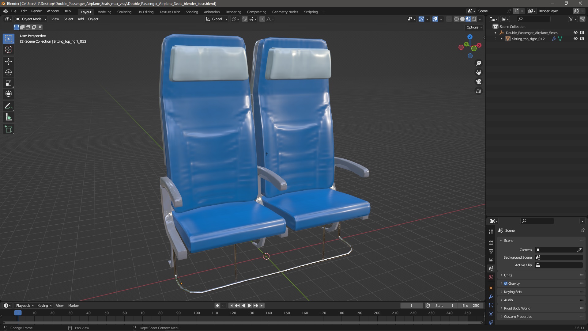 3D Double Passenger Airplane Seats