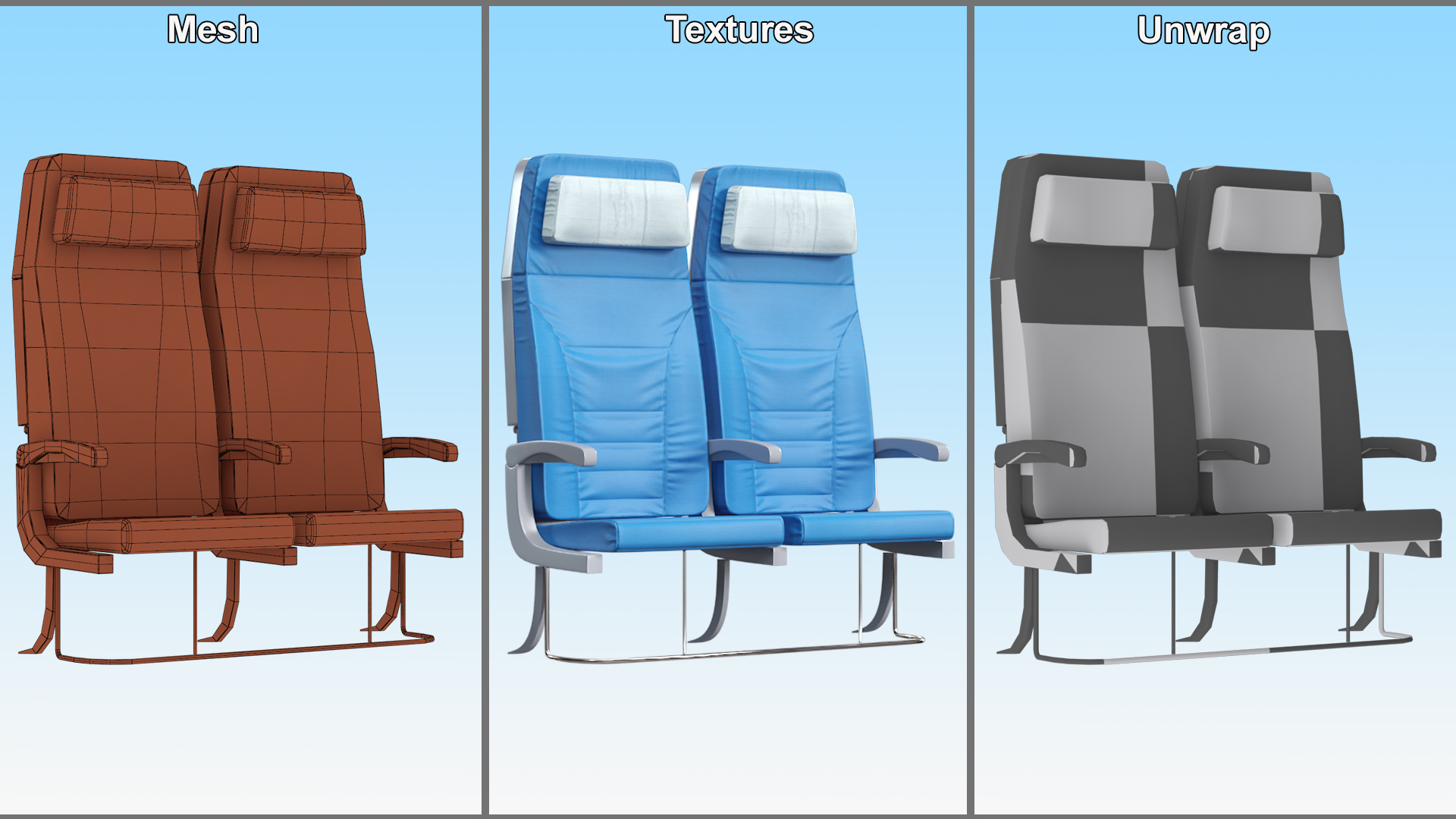 3D Double Passenger Airplane Seats