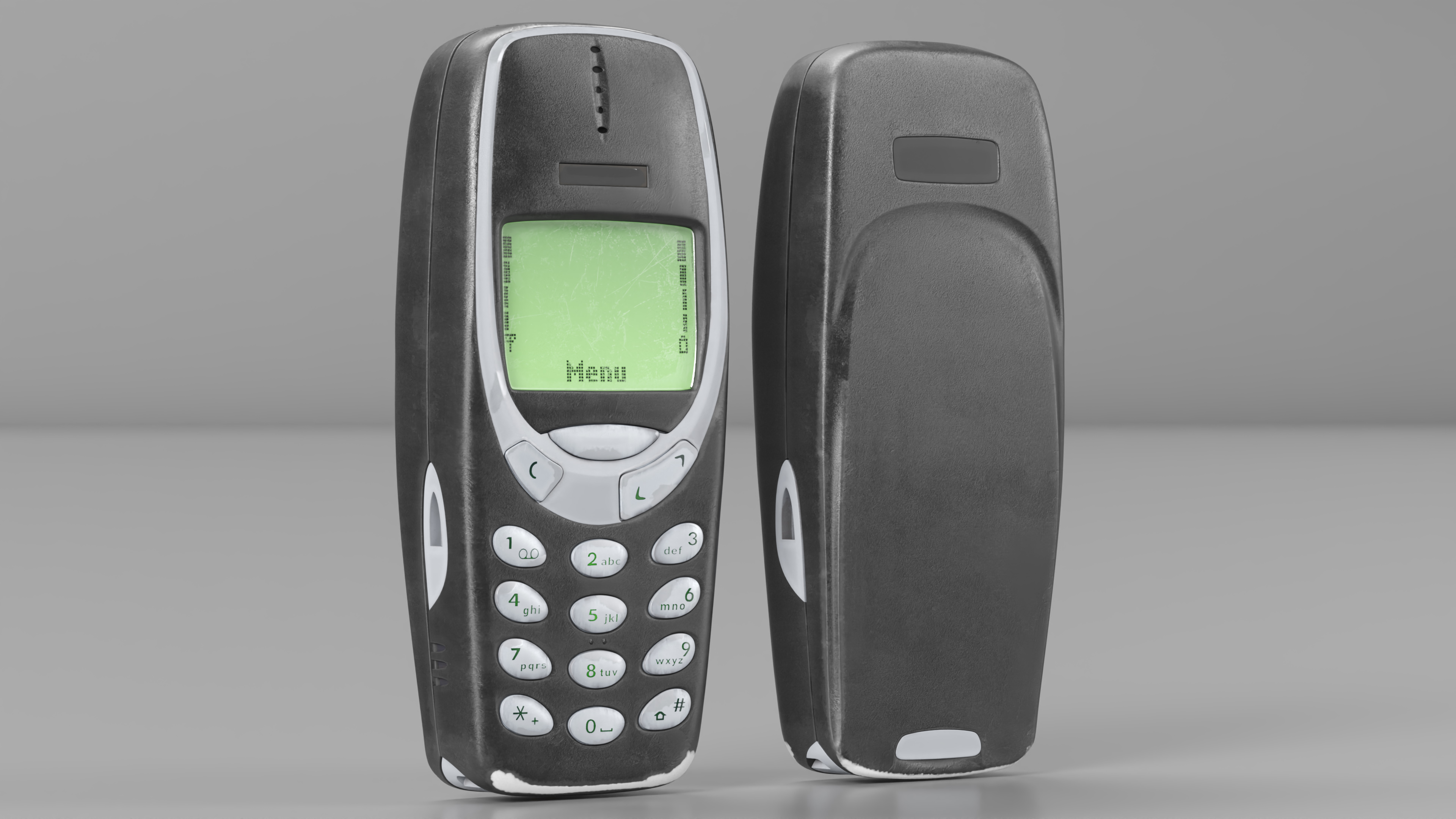 Old Scratched Cell Phone Black Switched On 3D