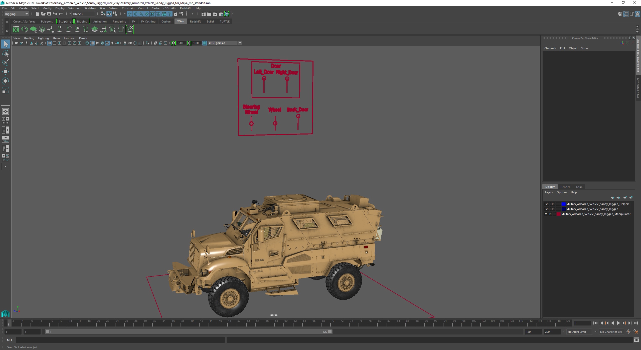 3D Military Armored Vehicle Sandy Rigged for Maya
