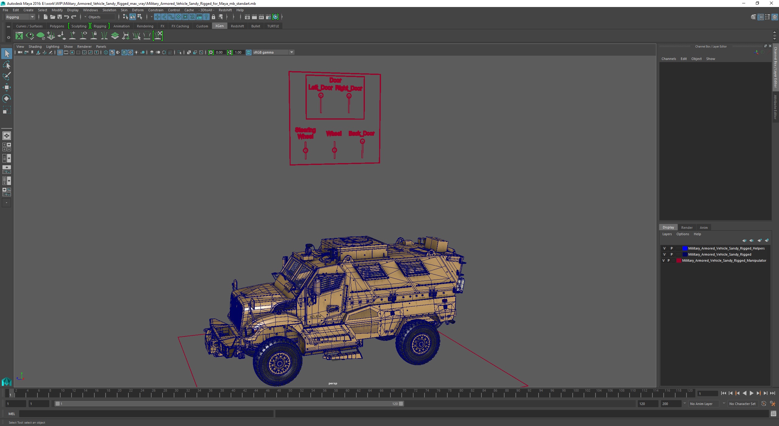 3D Military Armored Vehicle Sandy Rigged for Maya