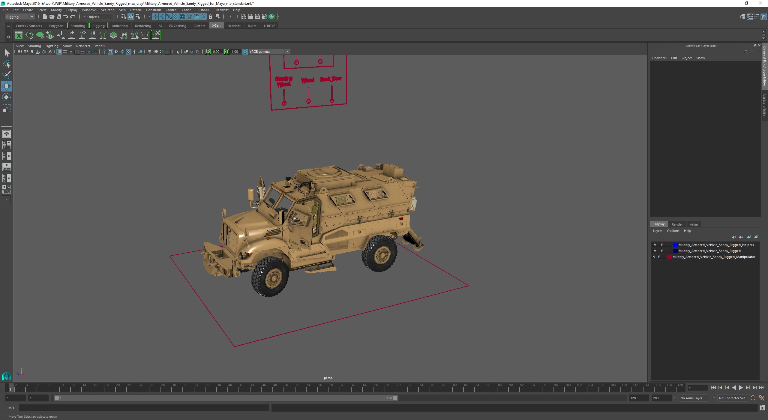 3D Military Armored Vehicle Sandy Rigged for Maya