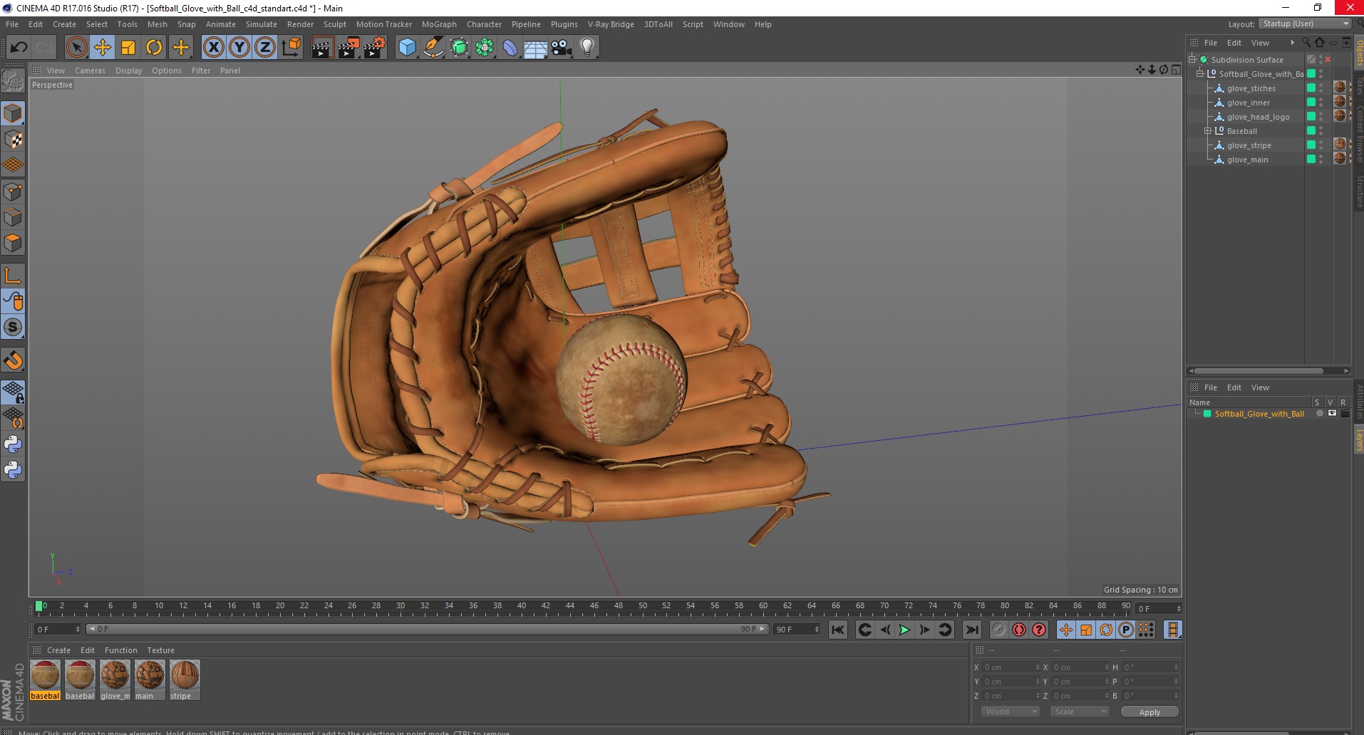 Softball Glove with Ball 3D model