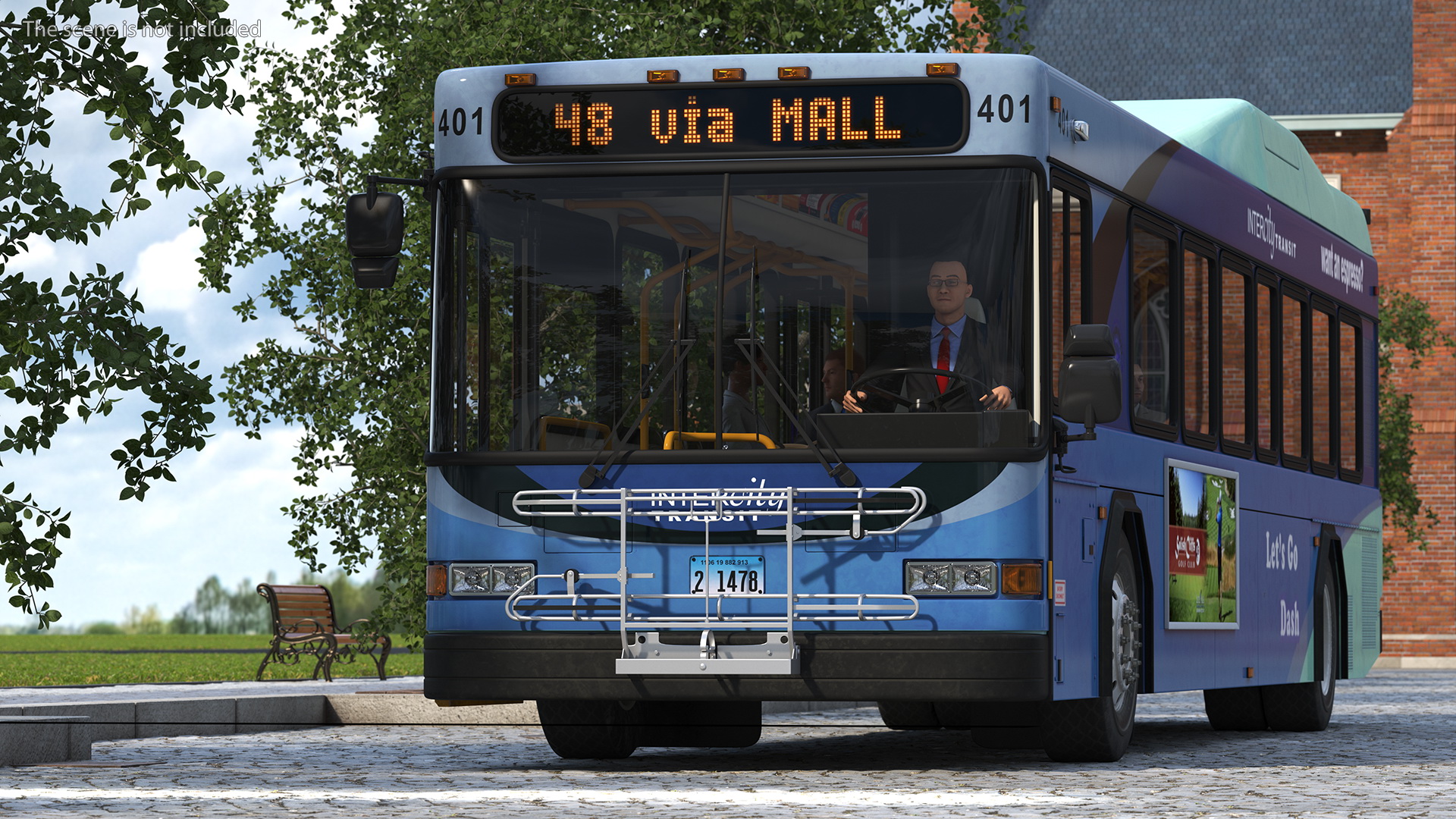 3D Gillig Low Floor Hybrid Bus Intercity Blue with People Fur model