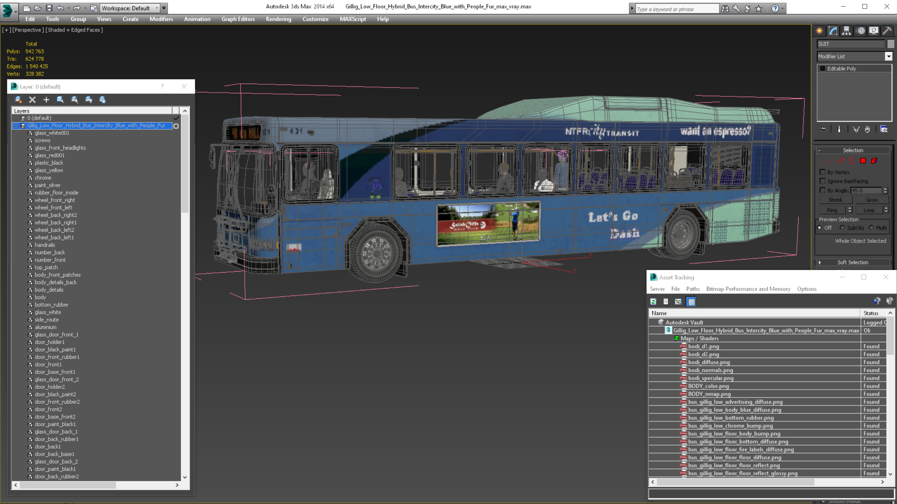 3D Gillig Low Floor Hybrid Bus Intercity Blue with People Fur model