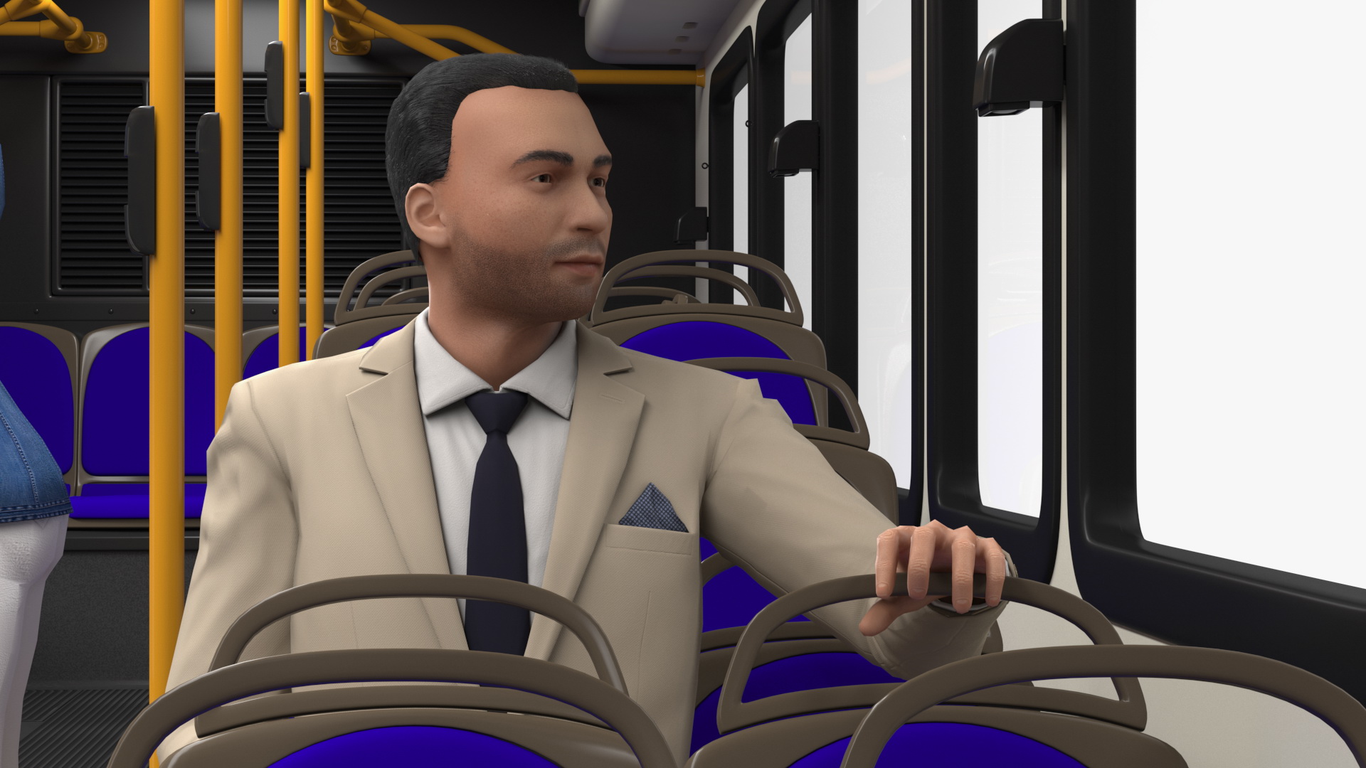 3D Gillig Low Floor Hybrid Bus Intercity Blue with People Fur model