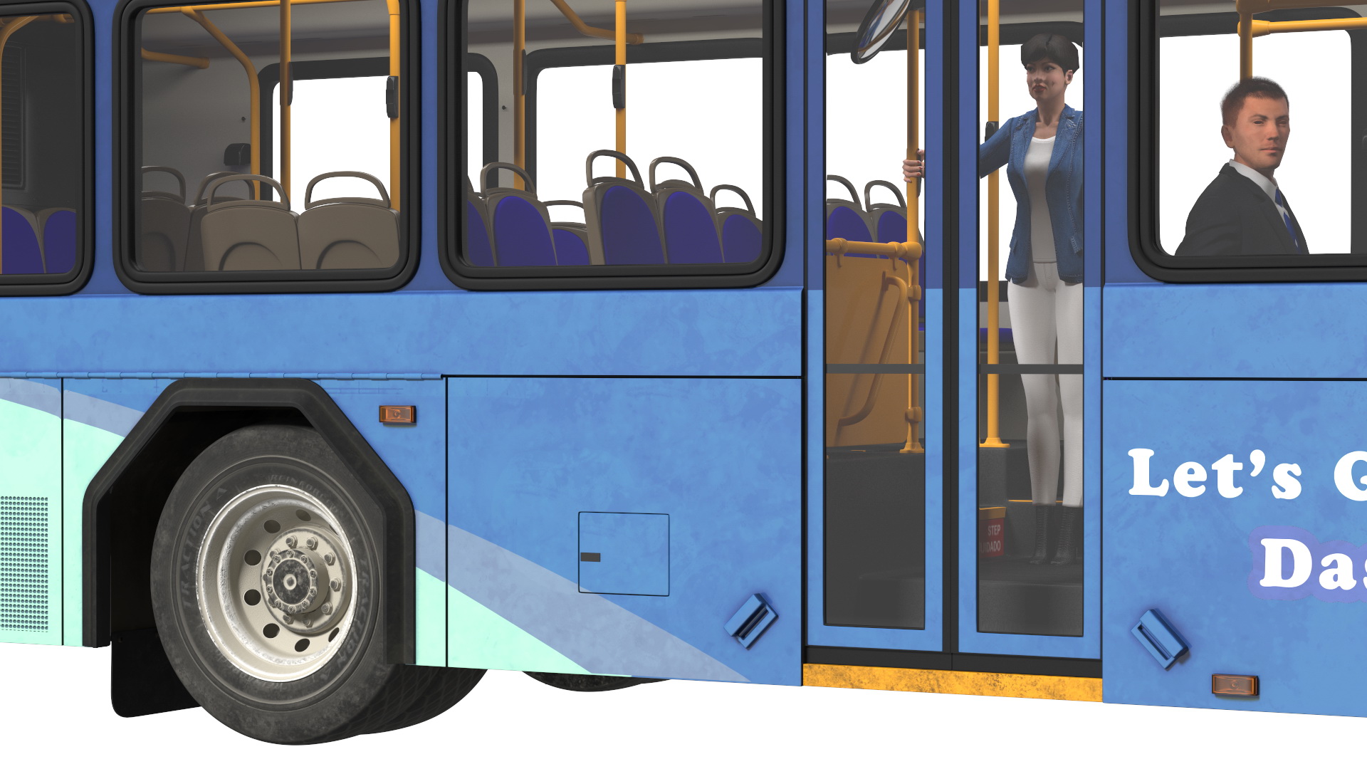 3D Gillig Low Floor Hybrid Bus Intercity Blue with People Fur model