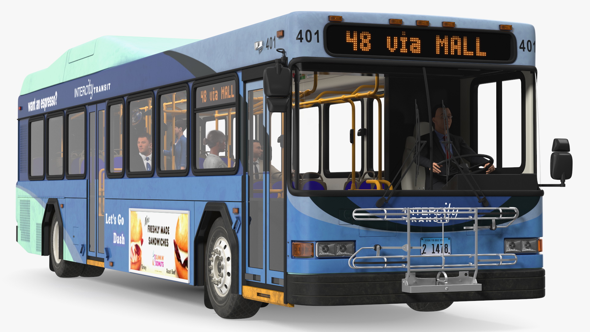 3D Gillig Low Floor Hybrid Bus Intercity Blue with People Fur model