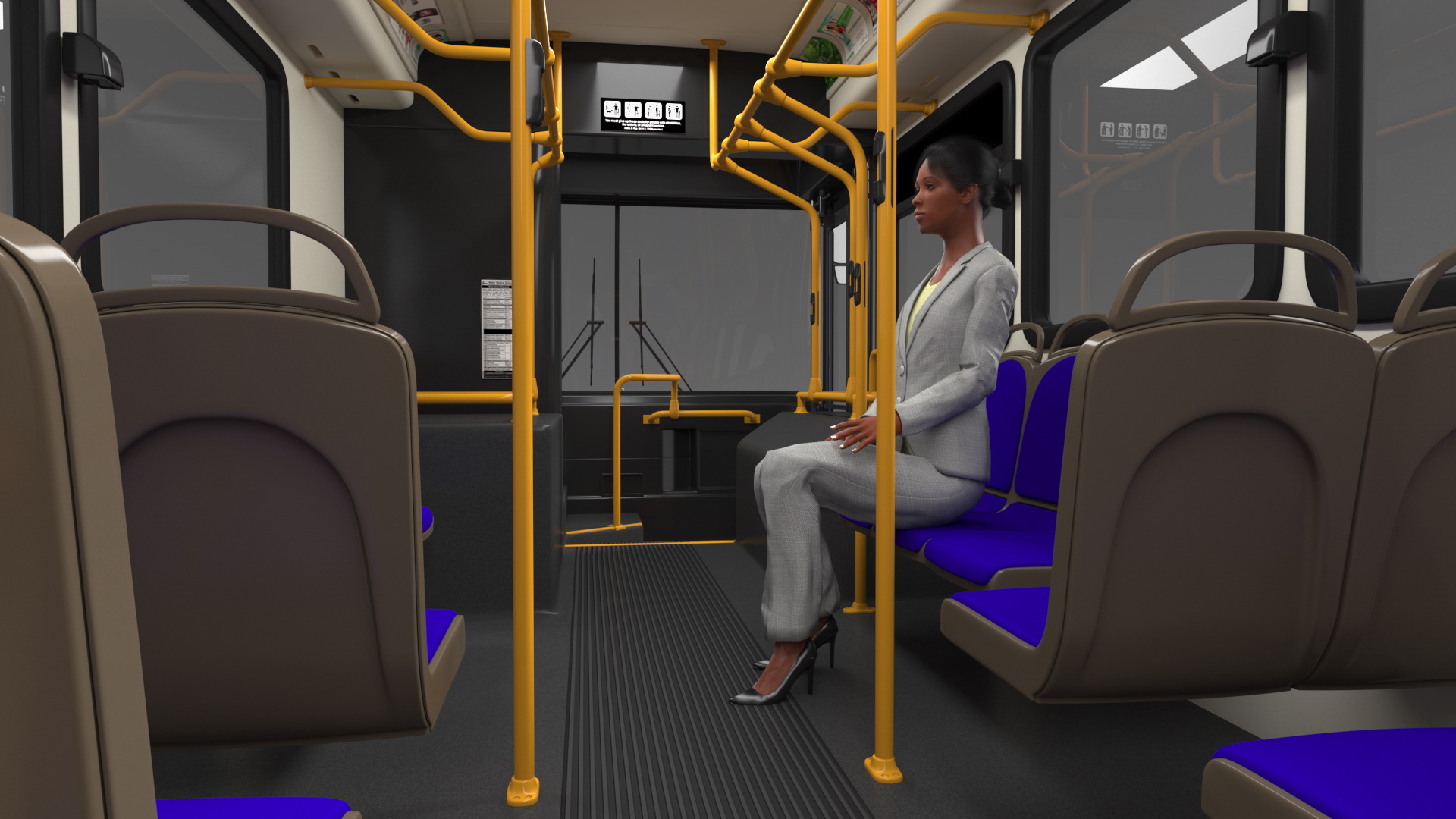 3D Gillig Low Floor Hybrid Bus Intercity Blue with People Fur model