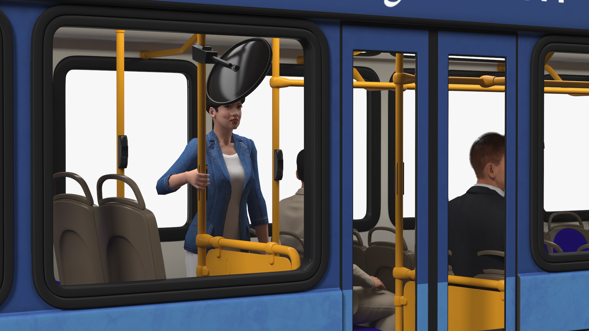 3D Gillig Low Floor Hybrid Bus Intercity Blue with People Fur model