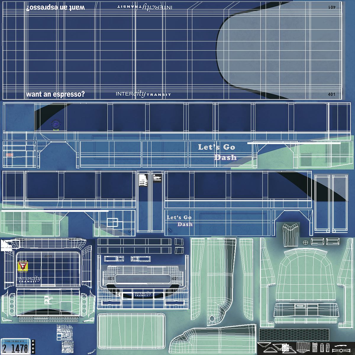 3D Gillig Low Floor Hybrid Bus Intercity Blue with People Fur model