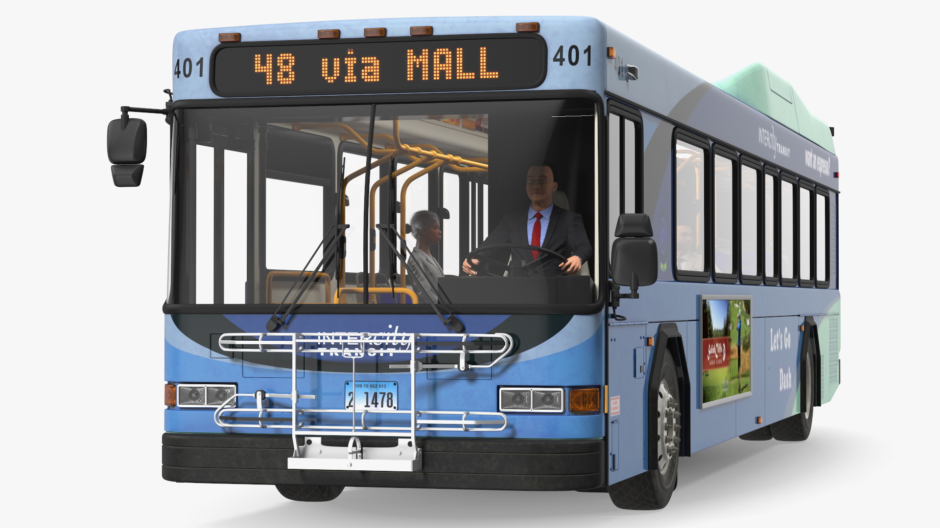 3D Gillig Low Floor Hybrid Bus Intercity Blue with People Fur model