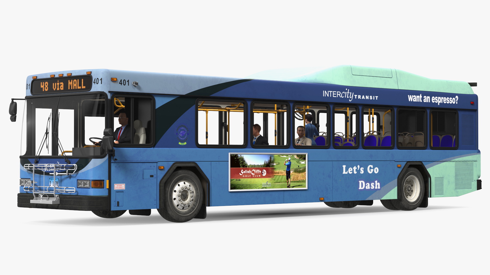 3D Gillig Low Floor Hybrid Bus Intercity Blue with People Fur model