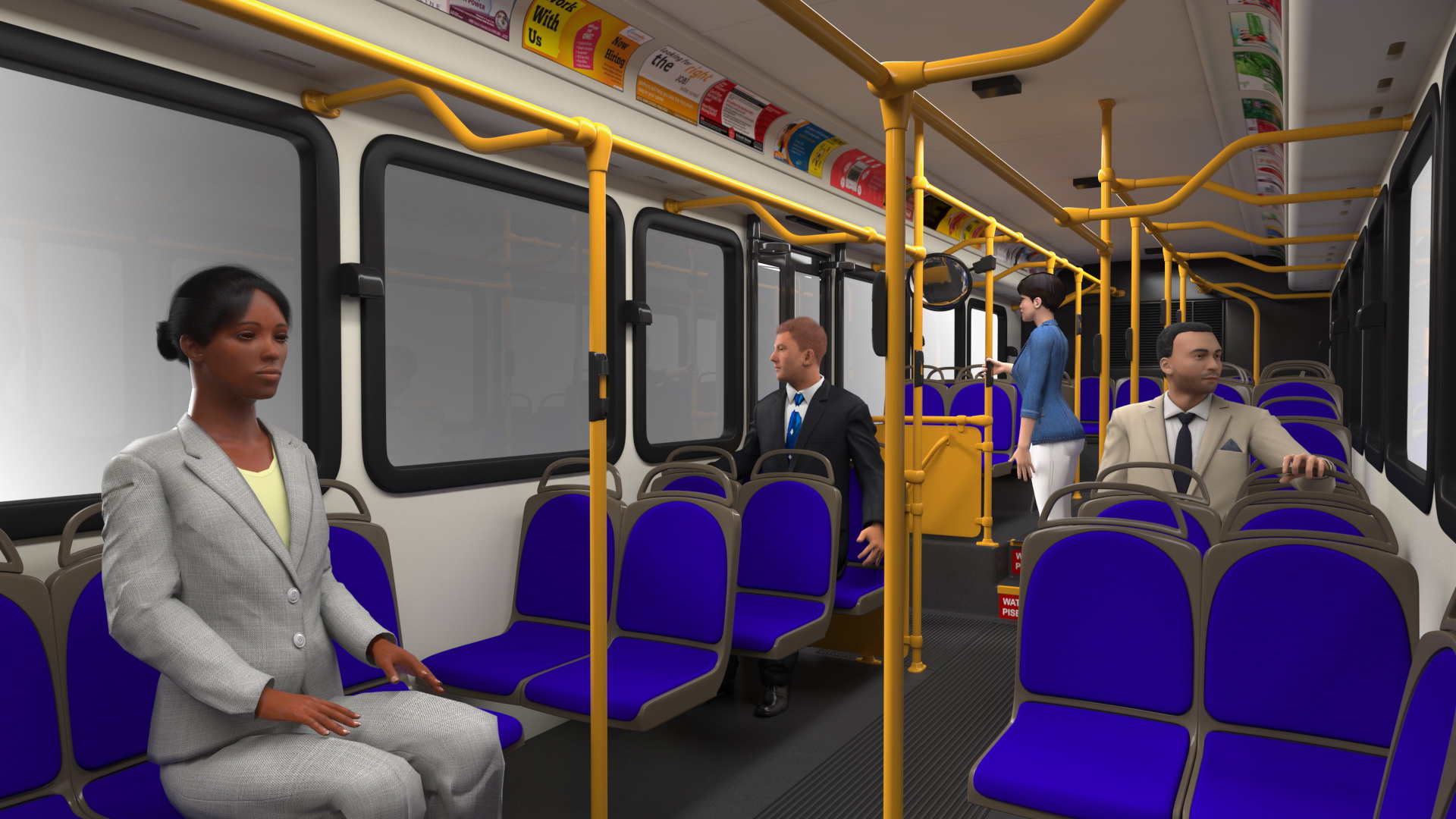 3D Gillig Low Floor Hybrid Bus Intercity Blue with People Fur model