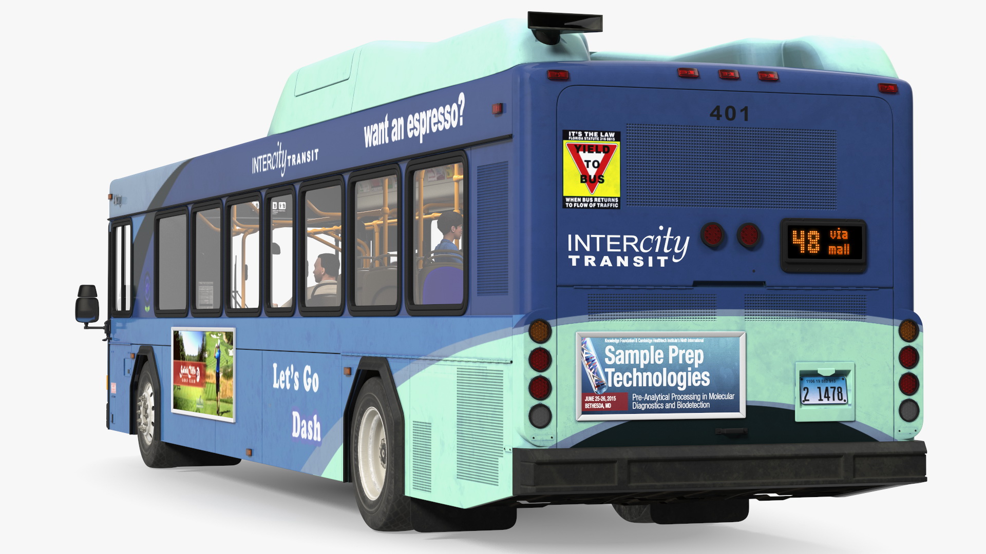 3D Gillig Low Floor Hybrid Bus Intercity Blue with People Fur model