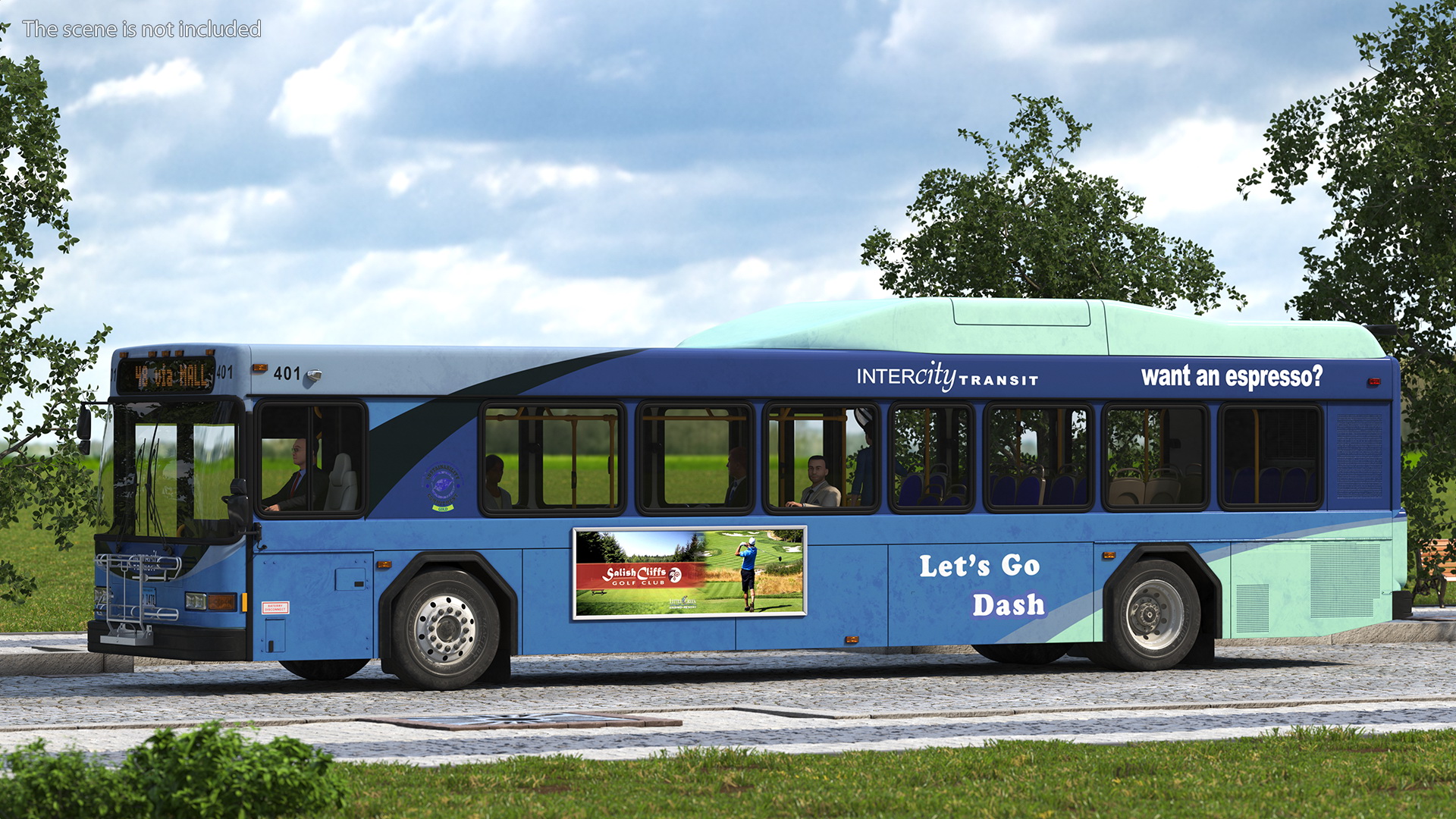 3D Gillig Low Floor Hybrid Bus Intercity Blue with People Fur model