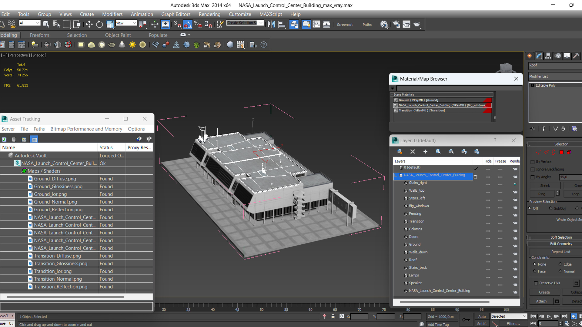 3D model NASA Launch Control Center Building