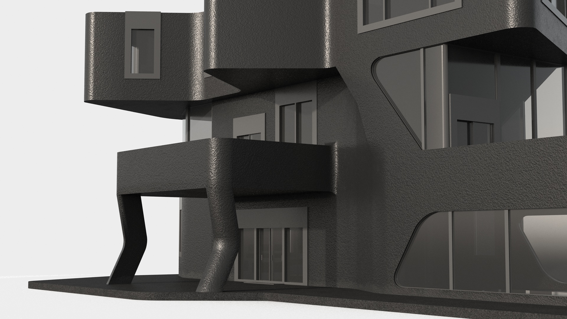3D Modern Private House Black