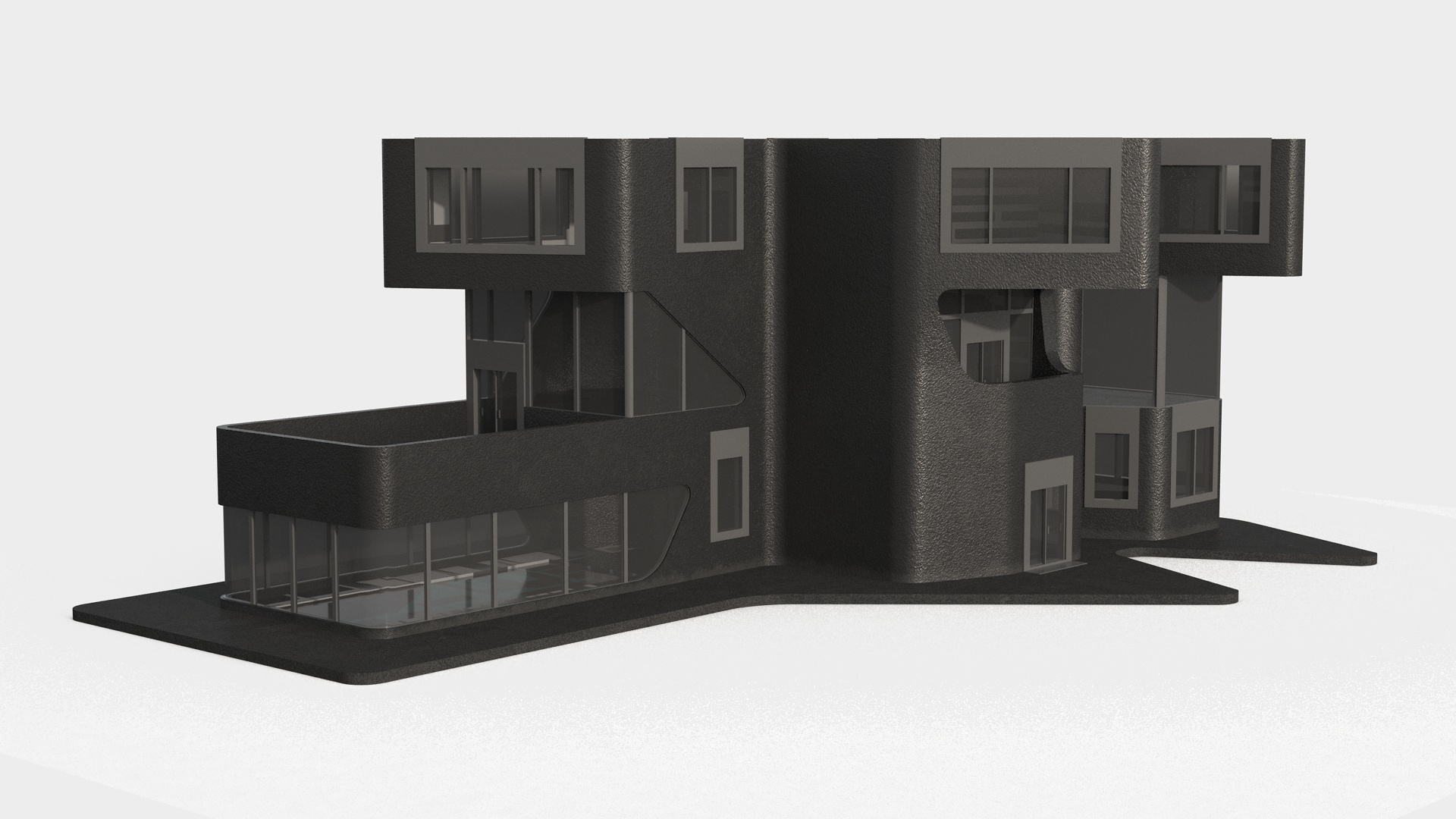 3D Modern Private House Black