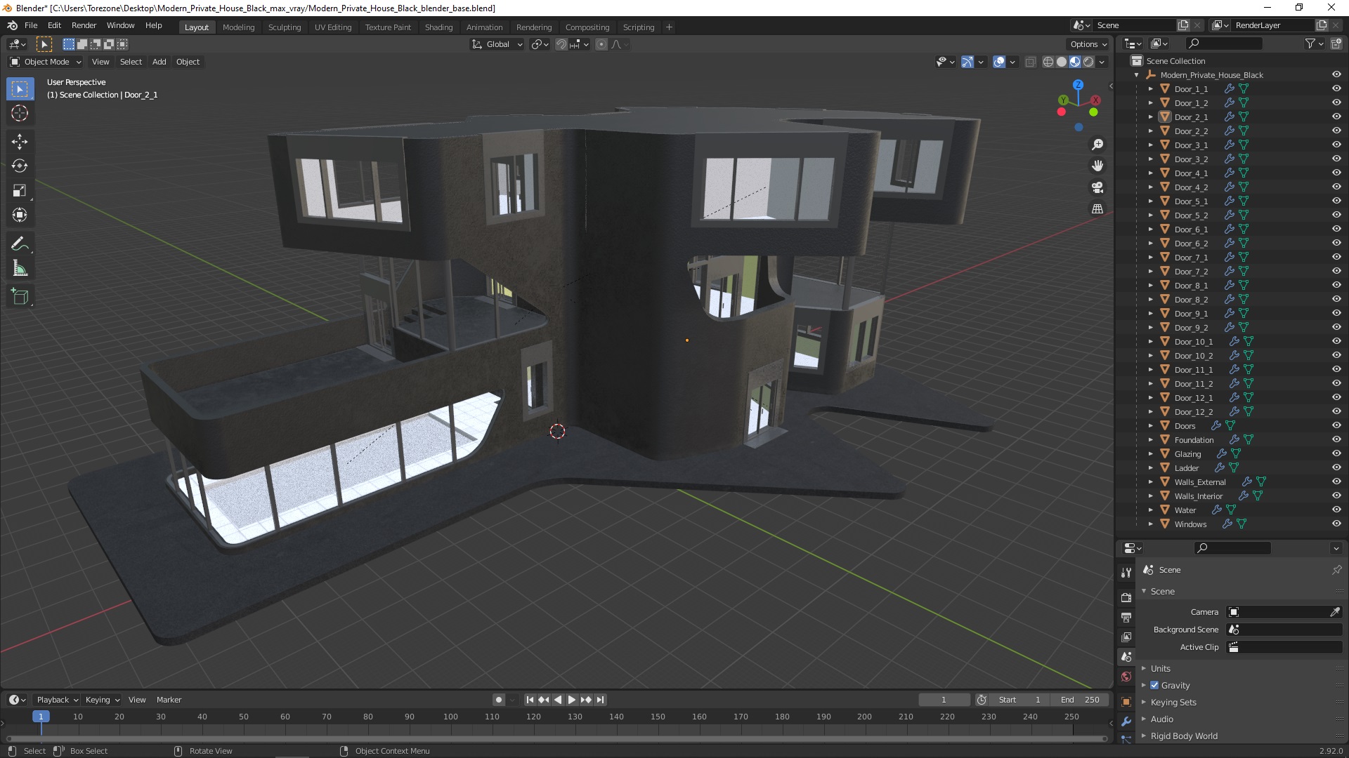3D Modern Private House Black