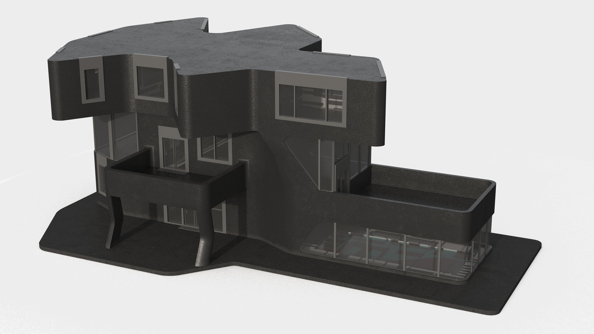 3D Modern Private House Black