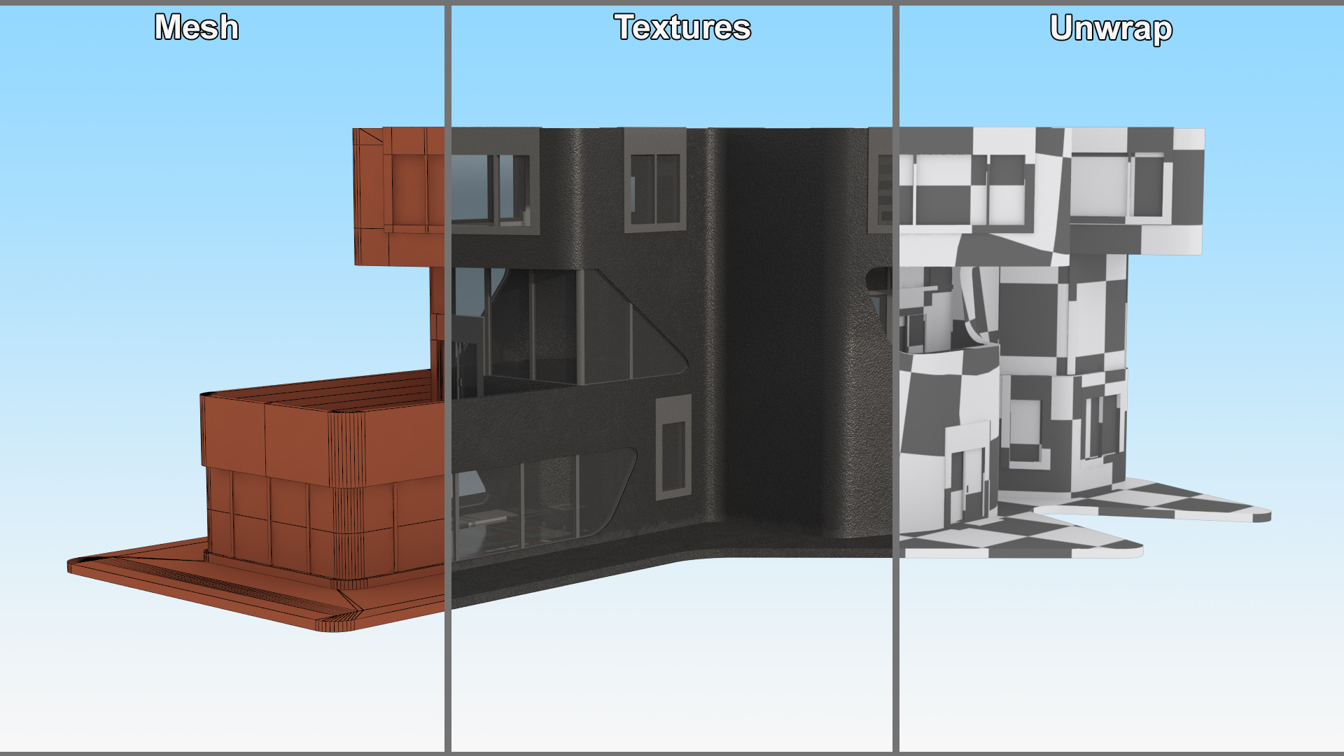 3D Modern Private House Black