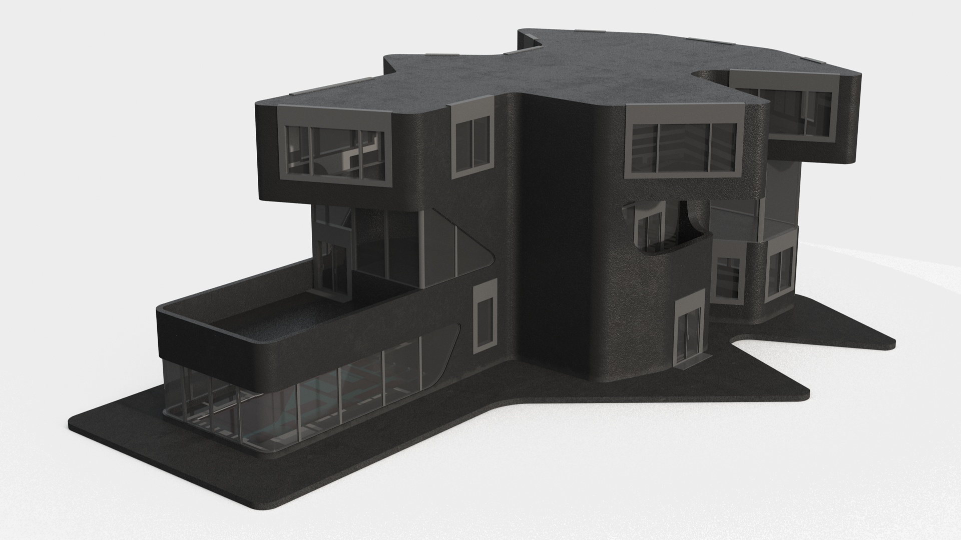 3D Modern Private House Black