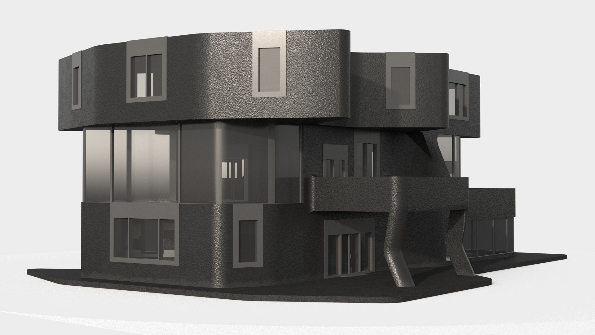 3D Modern Private House Black