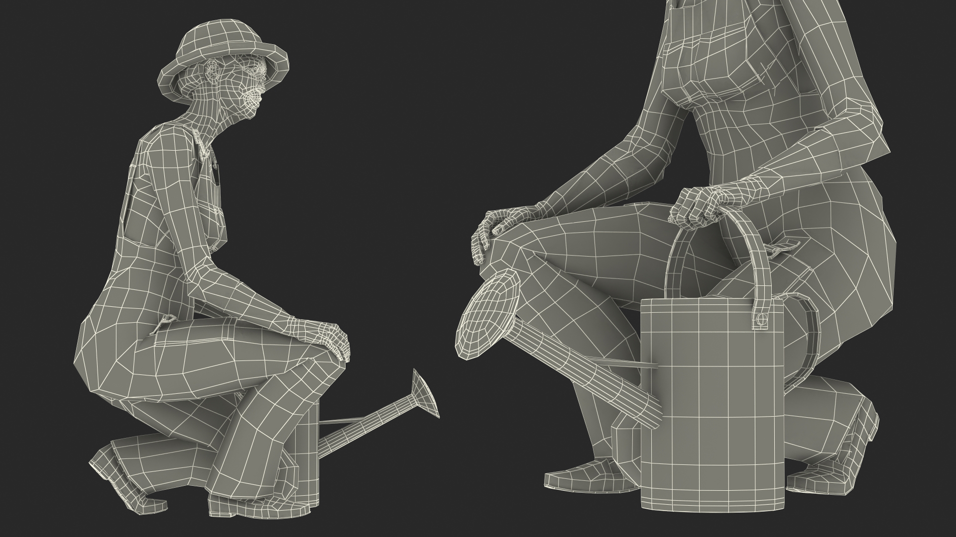 3D Gardener Chinese Old Lady Sitting model