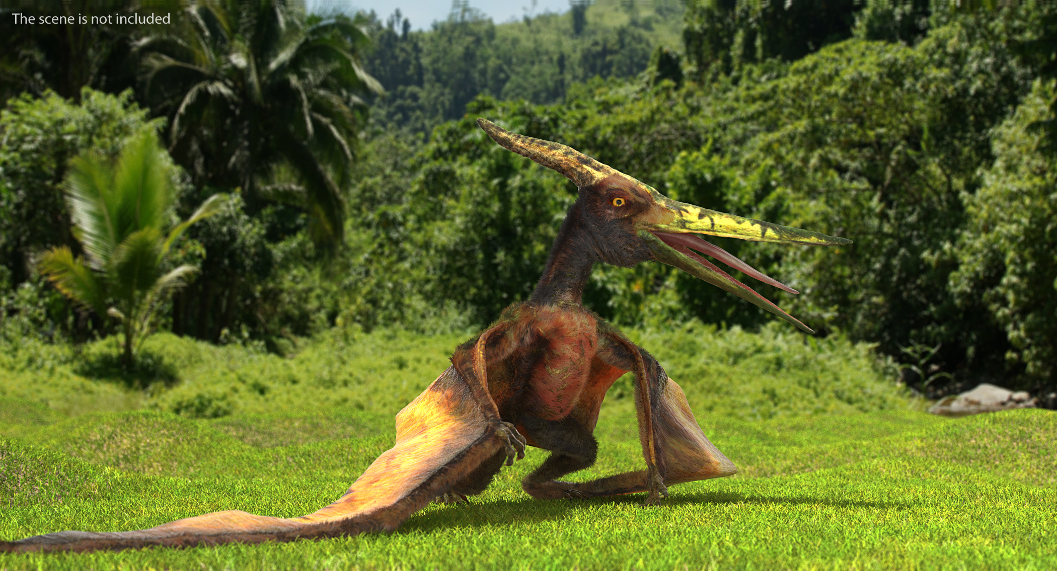 3D model Pteranodon Flying Carnivorous Reptile Standing Pose with Fur